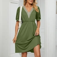 Zunfeo Formalne haljine za žene - kratki rukav V-izrez Čvrsti džepni dizajn vojska zelena XXL
