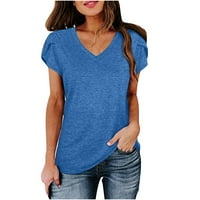 Lovskoo Womens Ljetni vrhovi kratkih rukava Trendy Vintage tiskani uzorak casual bluza plava