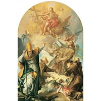 Giovanni Lanfranco Crni moderni uokvireni muzejski umjetnički ispis pod nazivom - Tri kapucina svetaca i biskup koji obožavaju Krista i krst