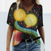 Moonker Womens Tops Košulje za žene kratkih rukava kratkih kratkih majica TEE TEE TOP Ljeto 3xl crna