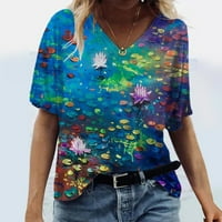 Bigersell Havajske majice za žene plus veličine Ženska kratki rukav tiskani V-izrez The The The Majica