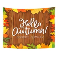 Zeleni aspen Pozdrav Jesen Zbogom Ljeto Trend drvene daske i lišće narančasta Prekrasna zidna umjetnost