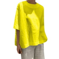Navelike majicu za žene Ljeto pamučno posteljina kratki rukav Crewneck bluza na vrhu casual pune boje