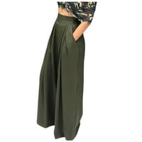 Qiaocaity Ženske hlače visoke struke plus veličine Hlače zazor labave ravne hlače na širokim nogama