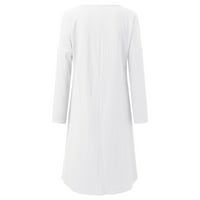 Lroplie White haljina Žene dugih rukava Neutralno duljine koljena na brodu Jednobojni džepni vrhovi ženske haljine XXL