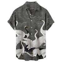 Muška majica modna majica na plaži Ležerne muške labave rever ptice Print kratki rukav dugme za luku