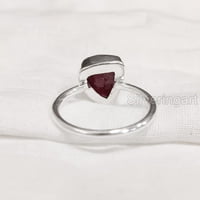 Prirodni rubini prsten, grubi rubin gusjenični prsten, jul rodni kamen, jednostavan prsten, srebro,