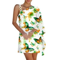 Ženske ljetne haljine cvjetni ispis jedan ramena rukav s rukavima od labavog metala plaža mini sunčanica