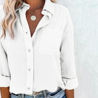 Knqrhpse ženske vrhove majice s dugim rukavima za žene Ženska moda Soild Loove gumb Duga košulja Pamuk