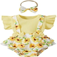 Novorođenče Djevojke za djevojčice Ruffle Romper Bodysuit + cvjetni šorc + outfit za glavu
