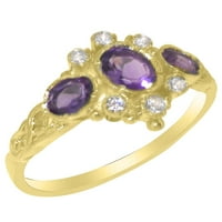 Britanci napravio je 10k žuto zlatni prsten s prirodnim ametistom i dijamantnim ženskim godišnjim prstenom