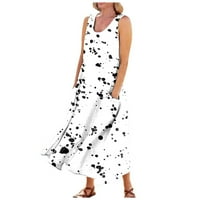 Ljetne haljine za žene bez rukava A-line Dužina gležnja modni ispisani kašika za izrez bijela 4xl