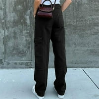 WAVSUF radne pantalone za ulice za žene plus veličine sa džepovima crne hlače veličine l