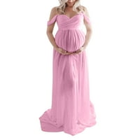 Prodavač fopa Ženska materinstvo Off ramena Maxi haljina Fotografija Fotografija Dugi gos ružičasti