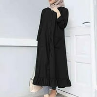 Ženski gumb dolje haljina od majica od punog dugih rukava muslimanske kostime ruffle hem labav baggy