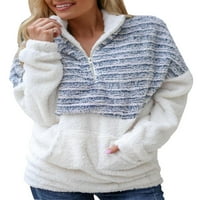 WRCNOTE DAMIES V izrez Prednji patent zatvarač pulover slobodno vrijeme dugih rukava s prugama prugasta