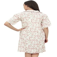 Bimbina od bijelog cvjetnog tiska Rayon Ženska noćna majica za spavanje sa džepovima - 22
