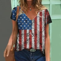 4. jula Američka zastava tiska za žene Pejock Ženska majica kratkih rukava V-izrez Dan za neovisnost
