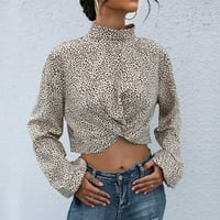 Ženska modna pupka izložena bluza dugih rukava dugih rukava s majicom leopard