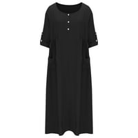 Finelylove crne cvjetne haljine Bodycon haljine za ženu A-line dužine gležnja kratki rukav čvrst crni