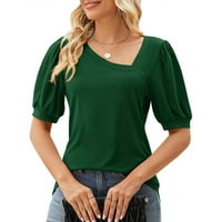 Ženski vrhovi kratki rukav ženski bluza casual solid moda V-izrez ljetni zeleni m