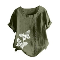 Posteljine za žene, ženski ležerni okrugli vrat kratki rukav leptir za tisak labavih vrhova majice