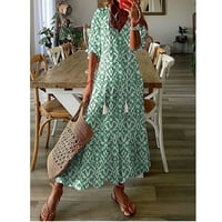 Uorcsa temperament kratkih rukava Summer Party Cvjetni ispisani casual haljine za odmor za žene zelene