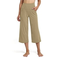 Puawkoer ženske široke noge joge hlače visokog struka elastične sportske hlače sa džepovima casual ravne