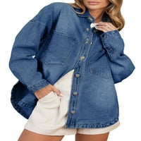 Traper jakne za žene prevelizirana jean jakna zakrivljena bočna proreza rub traper jakna casual dečko jean jakna sa džepovima za prsa