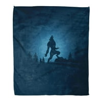 Bacanje pokrivača toplo ugodno print flanel plava mjesečina silueta Halloween Noćna vukodlaka udobna