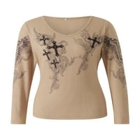 Ženska proljetna jesen Ležerne majice Cross Wings Print dugih rukava plitki V izrez Flimu pulover vrhova