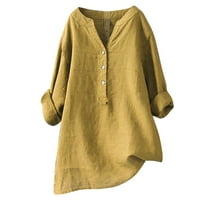 Zhizaihu Women V izrez Solidne košulje od punog u boji Pamuk pamučne bluze s dugim rukavima na vrhu