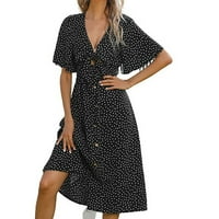 Žene ljetne haljine Ležerne haljina za odmor Dot Print Dugi rukav V-izrez za vrat haljina Tropical haljina