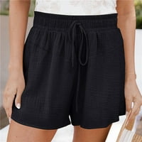 Ženske ljetne kratke hlače, pune boje casual širokog nogu labave visoke struke čipke hlače crna 12