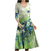 Flowy Haljine za ženska haljina za sunčanje V-izrez s dugim rukavima, zeleni s