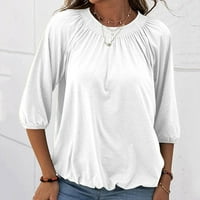 Wendunide T majice za žene Ženska modni čvrsti okrugli vrat T majica bluza s rukavima Labavi nalje bijeli