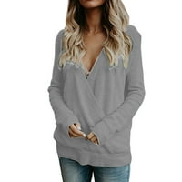 Dukseri za žene Ženske jesenski zimski modni dugi rukav džemper ženski džemperi sivi + SAD 8