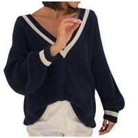 Lovskoo Ženski V-izrez pulover pulover Duge dugih rukava Čvrsti V-izrez pulover vrhova Pleteni džemper