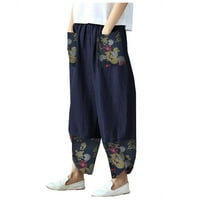 Tking modne ženske hlače Ležerne prilike pamučne posteljine Ispiši patchwork neregularne hlače sa širokim
