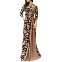 Ženska Dubai Arabian Cvjetni print duga haljina haljina duga haljina saten haljina kratka smeđa xxxl