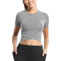 Ženska sportona Slim Crop Yoga odjeća koja radi sportska majica kratkih rukava s dugim rukavima majica