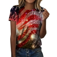Američke zastave Vrhovi usjeva za žene T košulje od tiskanih kratkih rukava sa okruglim brakom 3D digitalni