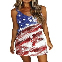 NIUER WONGE Ljeto plaže sandress američka zastava Ispis kratke mini haljine V CAT klizačka haljina Dvostruke