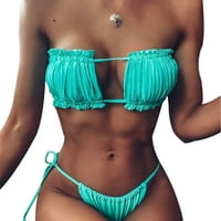 Musuos Womens Solid Color Plivački set, zavoj Bikini Top + čipke Up Gathers