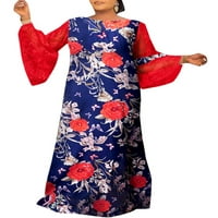 Ženski okrugli izrez ravni rukavi čipkasti patchwork baggy haljina
