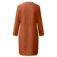 Ženske haljine Dugme Dowm Crew Dreckets Dress Haljina od punog pamučnog posteljina dugih rukava na klirensu