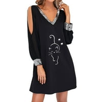Haljine za prodaju za žene za žene dugih rukava Digitalna haljina za ispis V-izrez hladno rame Midi