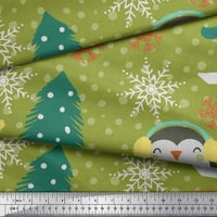 Soimoi zelena poliester Crepe tkanina božićna drva i pingvin crtani dekor od tiskanog dvorišta široko