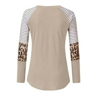 Ženska modna okrugla vrata labav dugi rukavi šivanje Leopard Stripe višeeletni majica TOP PLUS veličina