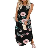 Dame Long Maxi haljine Dress Crew Rezervoarska haljina Cvjetni print Summer Beach Sundress Kaftan Holiday